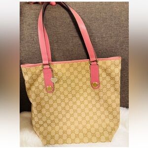 Gucci Beige Tote with Pink Straps